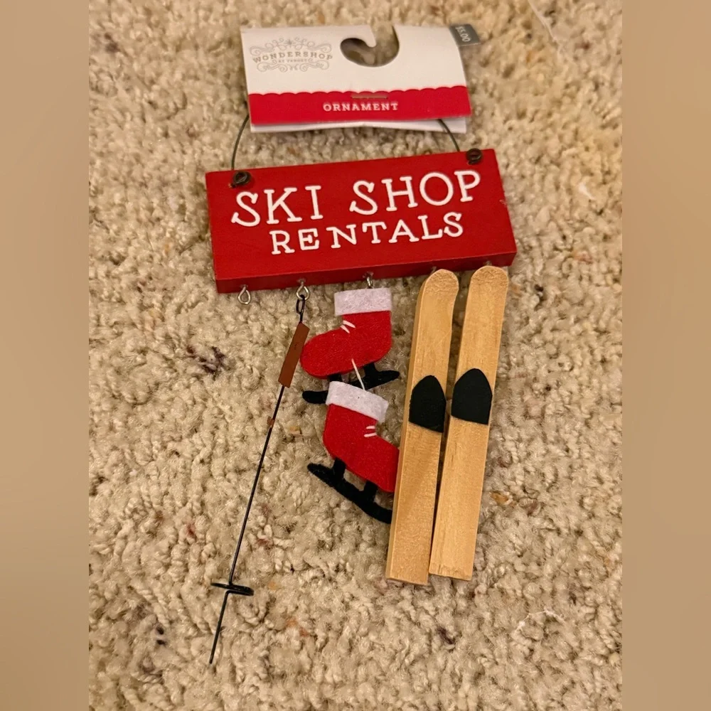 Target Red and Black Ski Shop Rentals Ornament missing an item